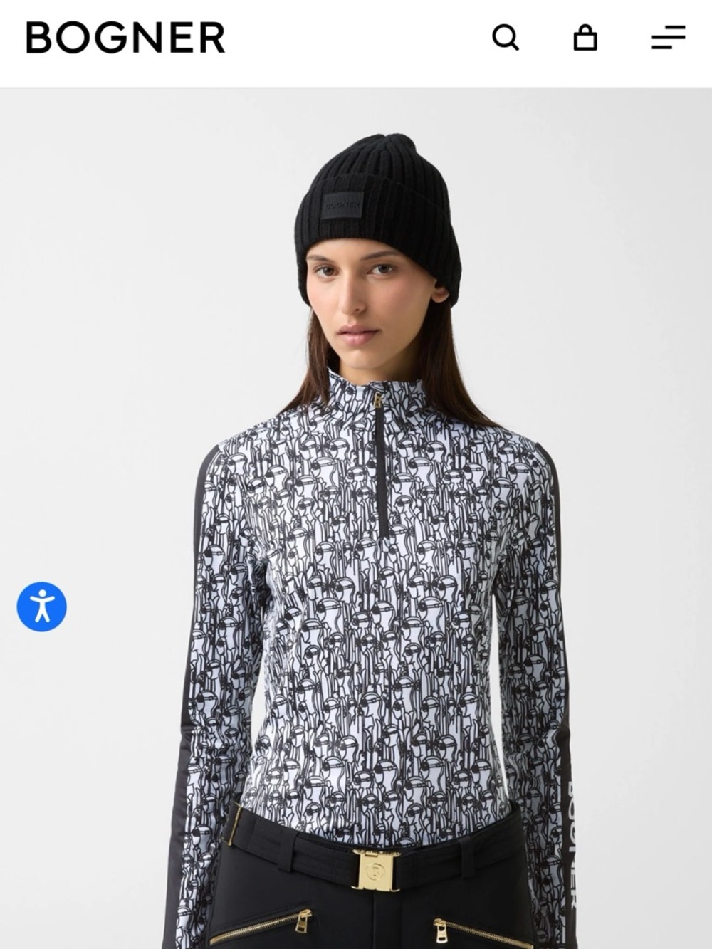 Bogner Black & White Printed Half-Zip Ski Top